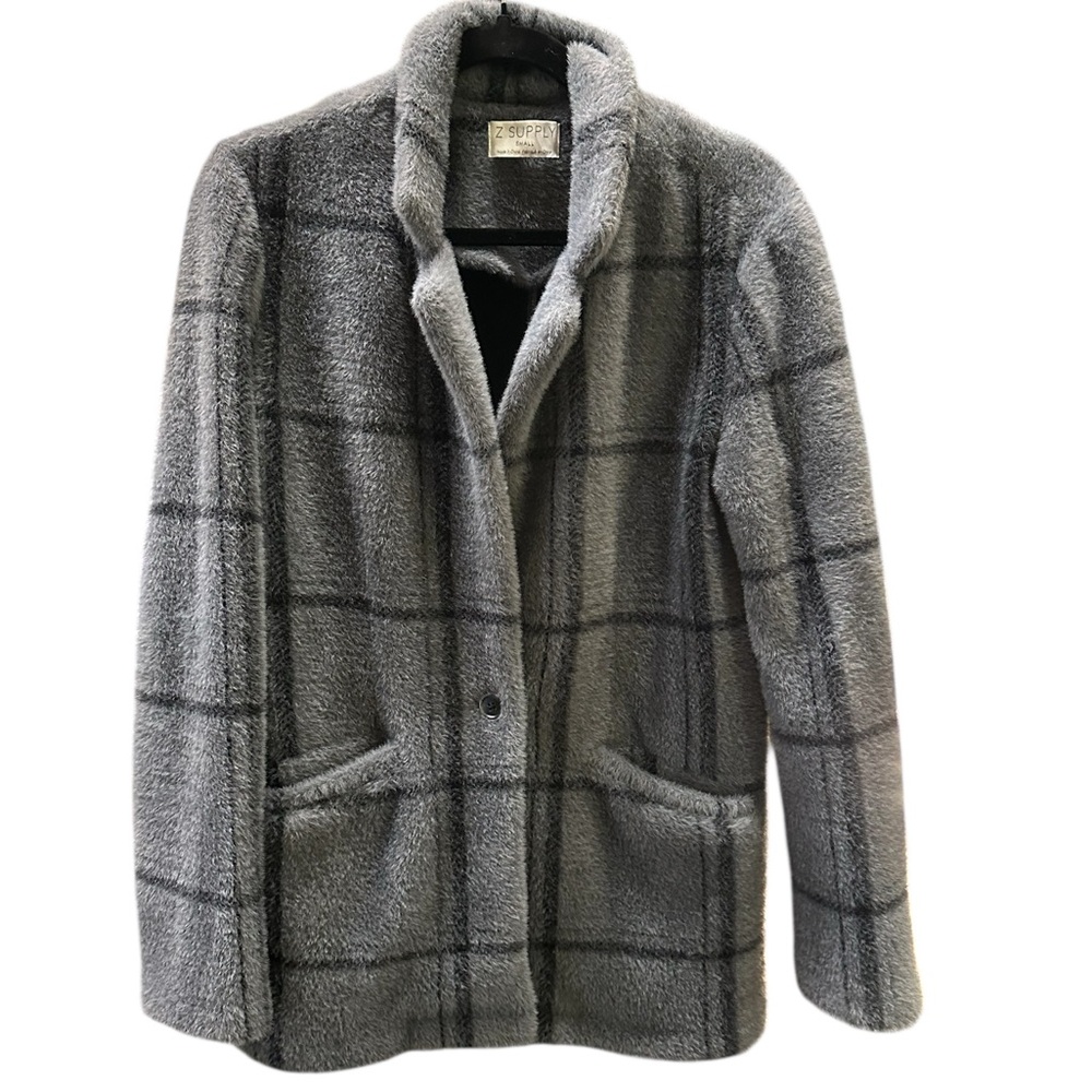 Z Supply Charcoal Windowpane Sweater Blazer Cozy Plaid Jacket Small